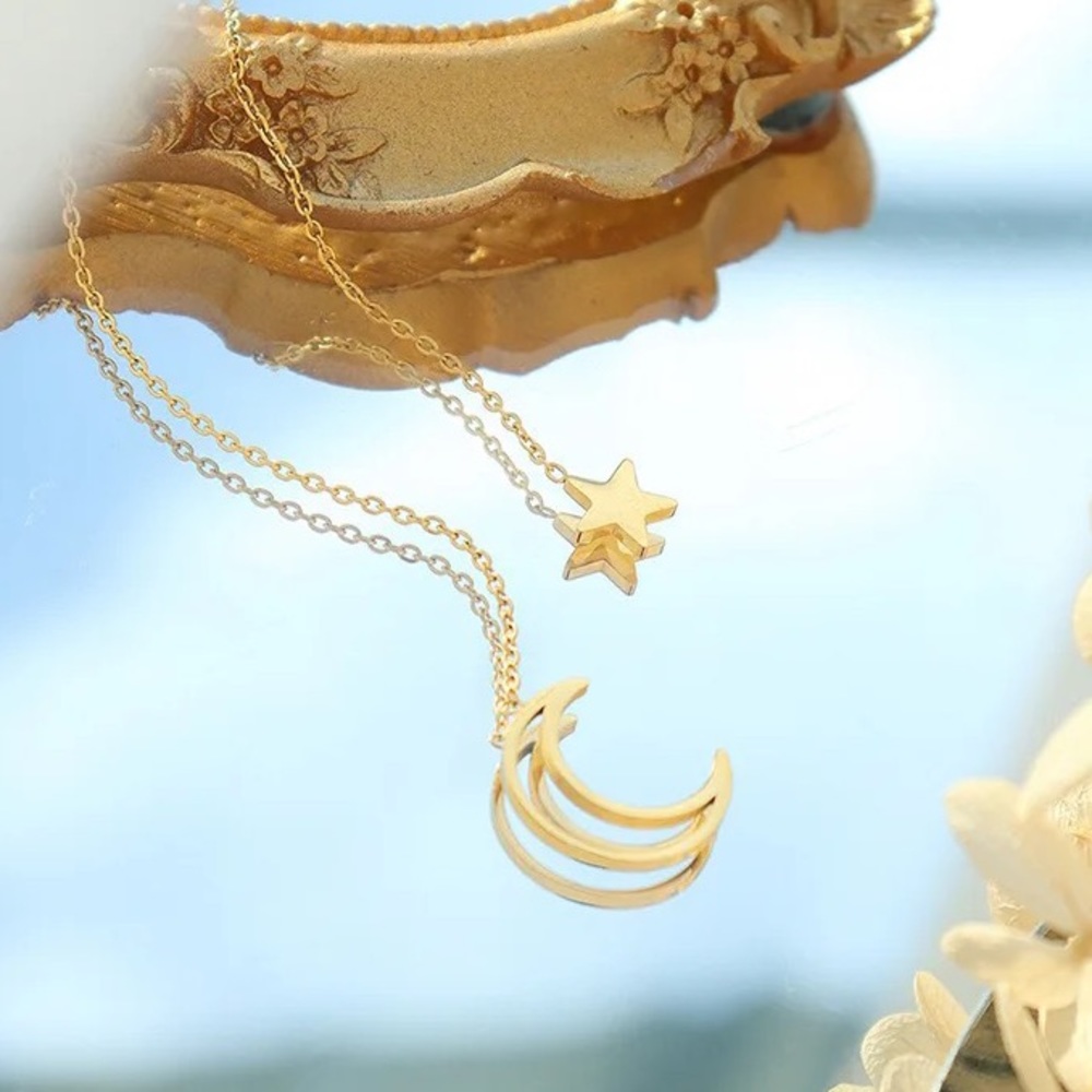 ◾️18k Gold Plated Mini Starmoon Pendant Necklace